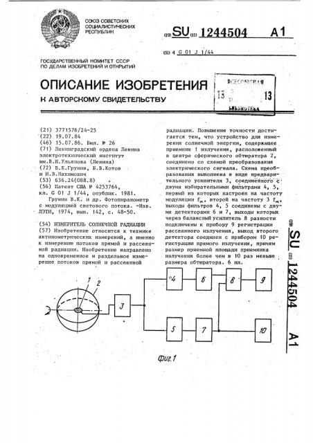 Измеритель солнечной радиации (патент 1244504)