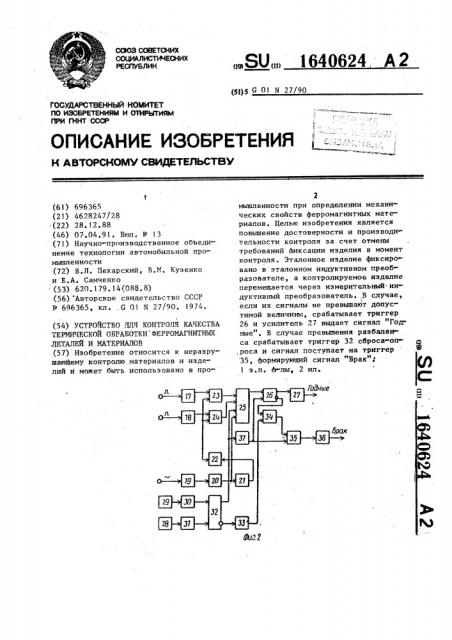 Устройство для контроля качества термической обработки ферромагнитных деталей и материалов (патент 1640624)