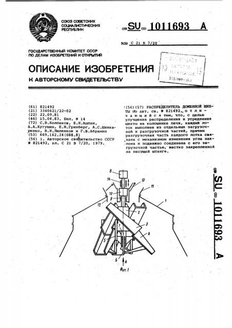 Распределитель доменной шихты (патент 1011693)