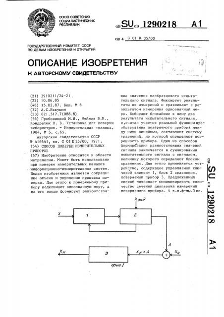 Способ поверки измерительных приборов (патент 1290218)