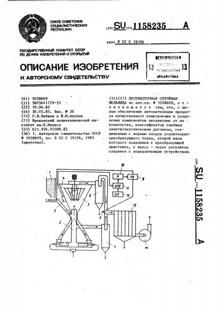 Противоточная струйная мельница (патент 1158235)