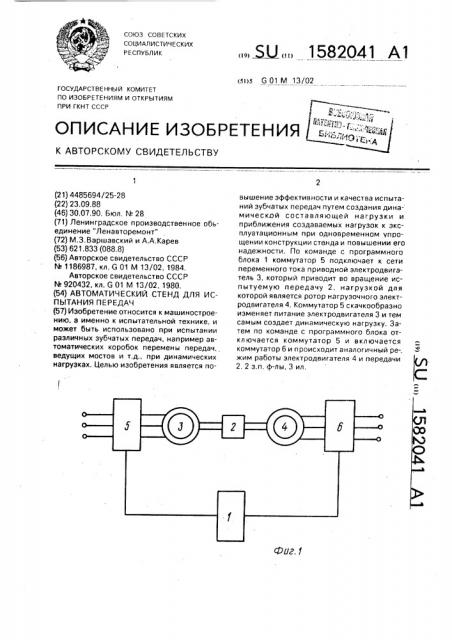 Автоматический стенд для испытания передач (патент 1582041)