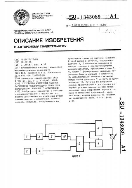 Устройство измерения фазовых параметров топливоподачи двигателя внутреннего сгорания с форсунками (патент 1343089)