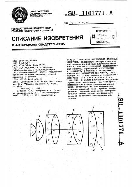 Объектив микроскопа масляной иммерсии (патент 1101771)