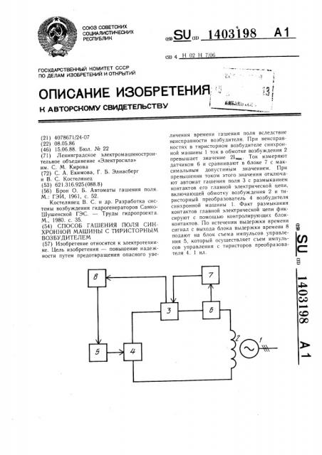 Способ гашения поля синхронной машины с тиристорным возбудителем (патент 1403198)