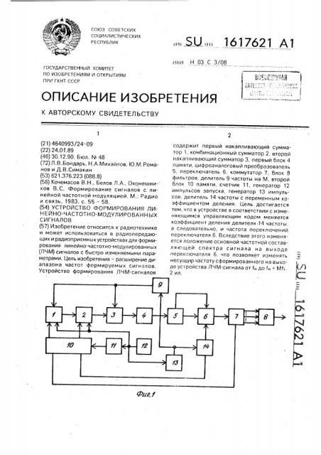 Устройство формирования линейно-частотно-модулированных сигналов (патент 1617621)