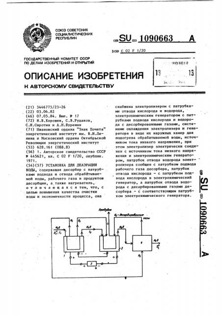 Установка для деаэрации воды (патент 1090663)