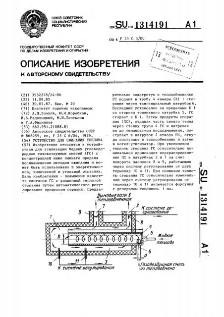 Устройство для сжигания топлива (патент 1314191)
