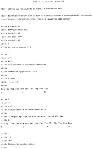 Фармацевтическая композиция с использованием комбинированных вариантов гонадотропин-рилизинг-гормона (gnrh) в качестве иммуногена (патент 2537138)