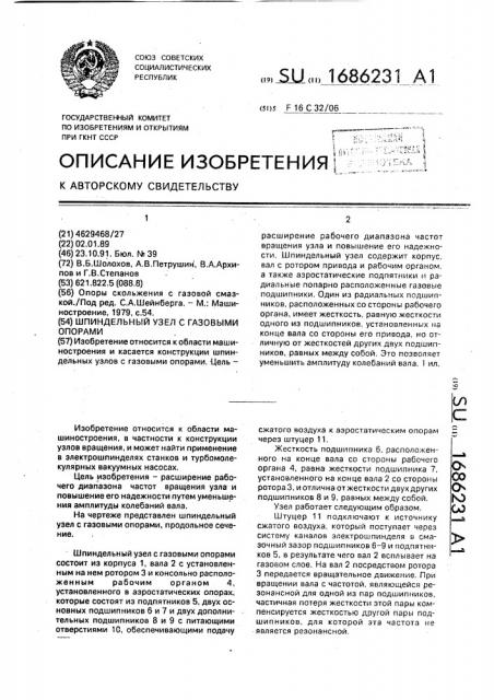 Шпиндельный узел с газовыми опорами (патент 1686231)