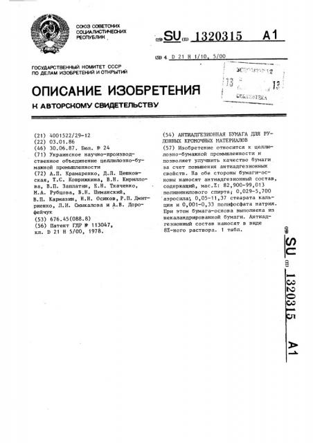 Антиадгезионная бумага для рулонных кромочных материалов (патент 1320315)
