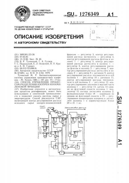 Способ управления процессом разделения изопрен- изоамиленовой фракции (патент 1276349)