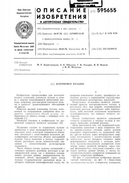 Плотномер пульпы (патент 595655)