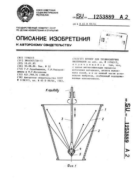 Бункер для трудносыпучих материалов (патент 1253889)