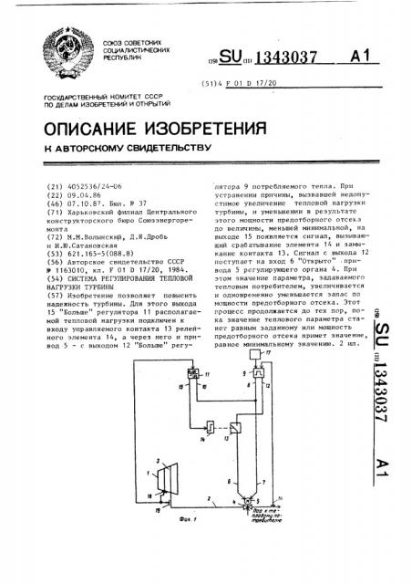 Система регулирования тепловой нагрузки турбины (патент 1343037)