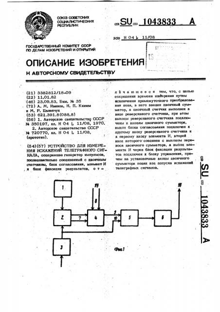 Устройство для измерения искажений телеграфного сигнала (патент 1043833)