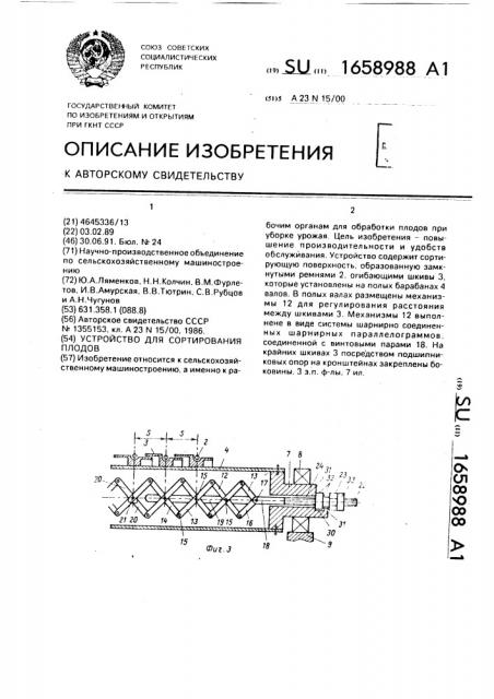 Устройство для сортирования плодов (патент 1658988)