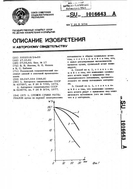 Способ сушки материалов (патент 1016643)