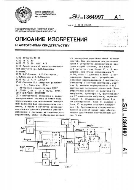 Цифровой фазометр (патент 1364997)