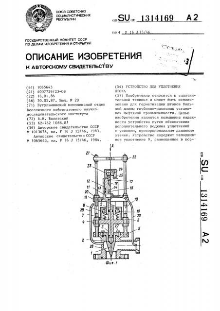 Устройство для уплотнения штока (патент 1314169)