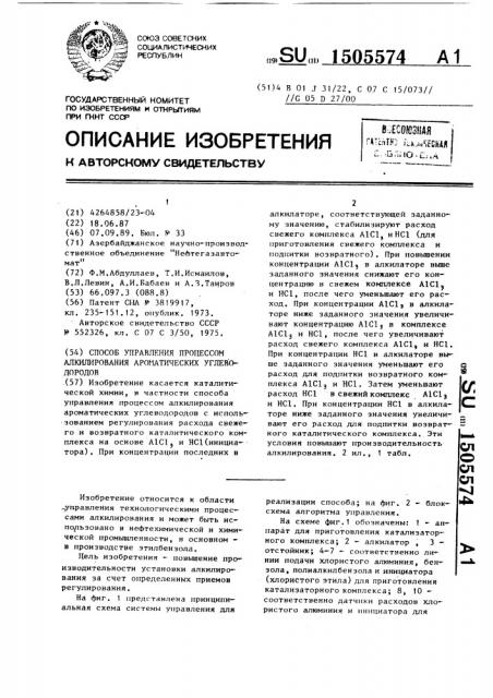 Способ управления процессом алкилирования ароматических углеводородов (патент 1505574)