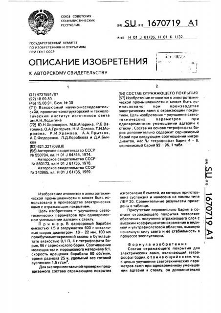 Состав отражающего покрытия (патент 1670719)