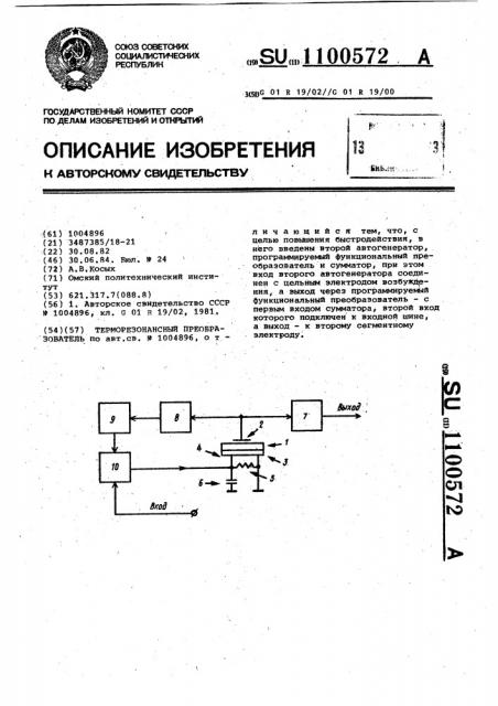 Терморезонансный преобразователь (патент 1100572)