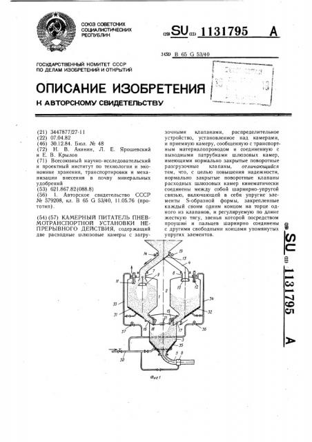 Камерный питатель пневмотранспортной установки непрерывного действия (патент 1131795)