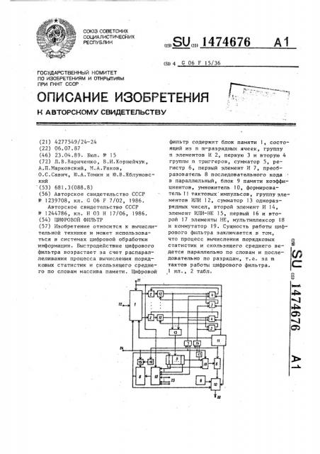 Цифровой фильтр (патент 1474676)