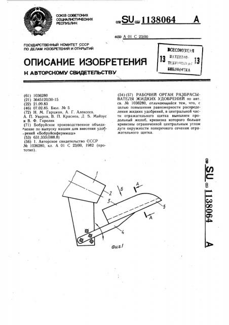 Рабочий орган разбрасывателя жидких удобрений (патент 1138064)