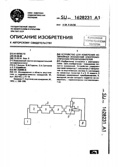 Устройство для измерения нелинейных искажений электроакустических преобразователей (патент 1628231)