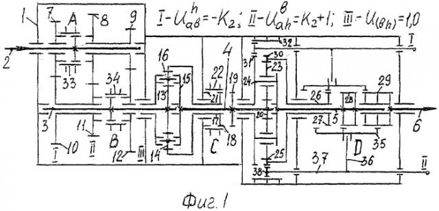 Многоступенчатая несоосная вальнодвухпланетарная коробка передач (патент 2304054)