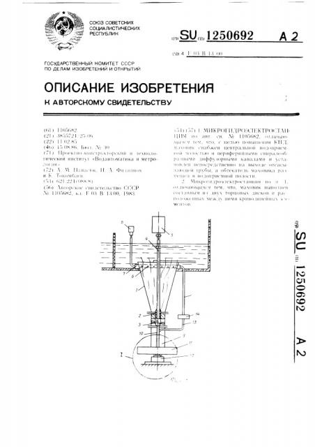 Микрогидроэлектростанция (патент 1250692)