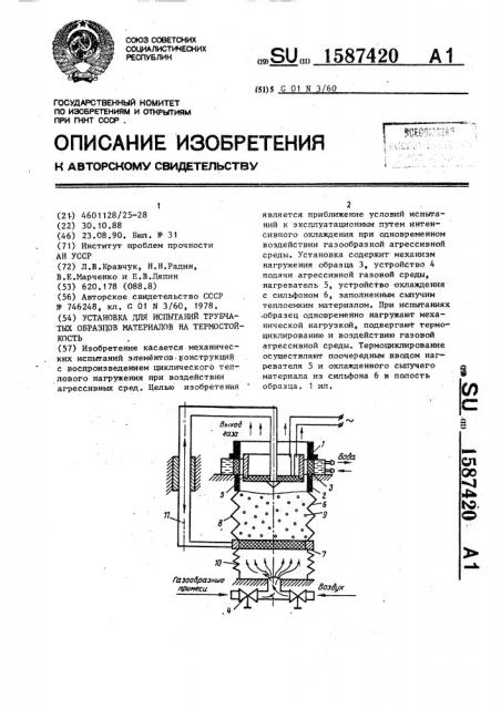 Установка для испытаний трубчатых образцов материалов на термостойкость (патент 1587420)