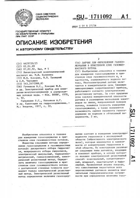 Датчик для определения газосодержания в пристенном слое газожидкостного потока (патент 1711092)