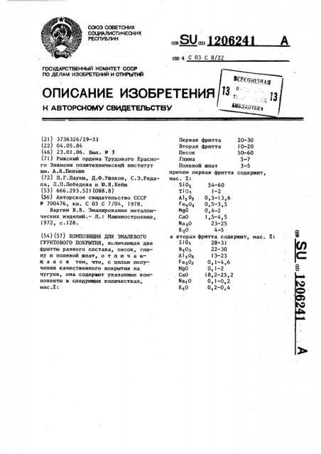 Композиция для эмалевого грунтового покрытия (патент 1206241)