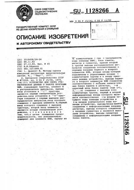 Устройство для сбора статистических данных о работе программ эвм (патент 1128266)