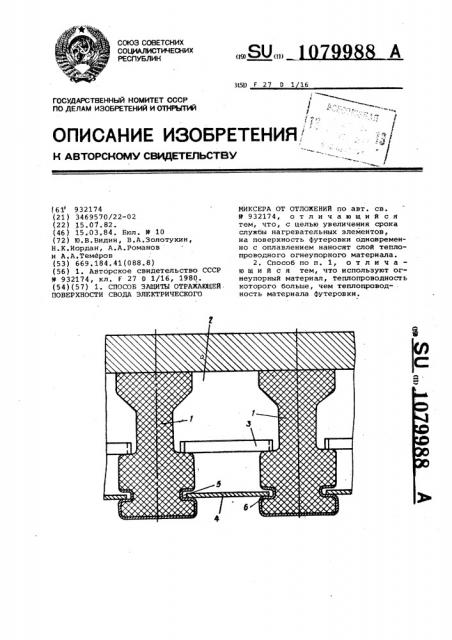 Способ защиты отражающей поверхности свода электрического миксера от отложений (патент 1079988)