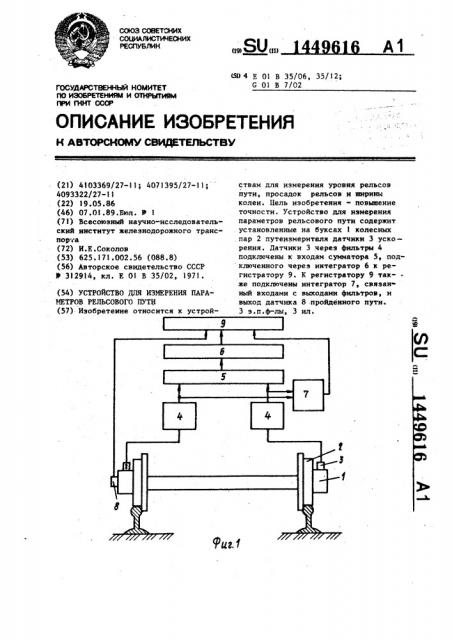 Устройство для измерения параметров рельсового пути (патент 1449616)