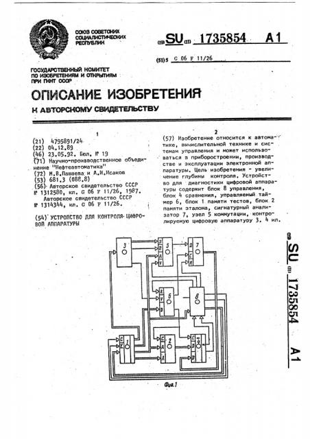 Устройство для контроля цифровой аппаратуры (патент 1735854)