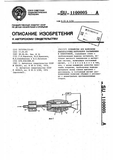 Устройство для нанесения лакокрасочных материалов распылением в электрополе (патент 1100005)