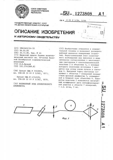 Волоконный зонд доплеровского анемометра (патент 1273808)