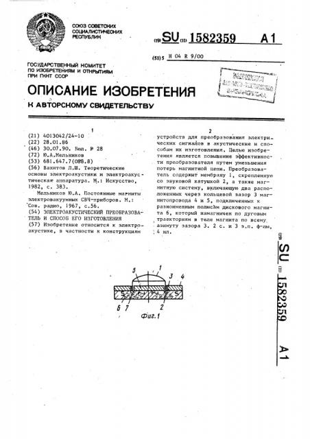 Электроакустический преобразователь и способ его изготовления (патент 1582359)