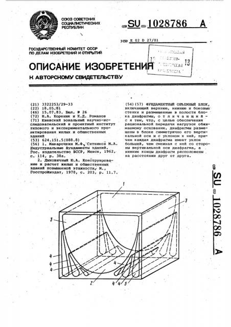 Фундаментный объемный блок (патент 1028786)