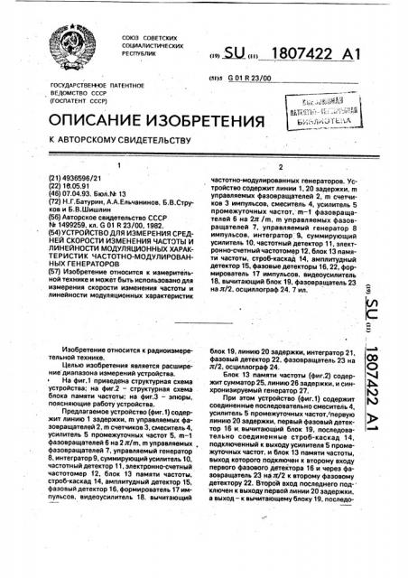 Устройство для измерения средней скорости изменения частоты и линейности модуляционных характеристик частотно- модулированных генераторов (патент 1807422)