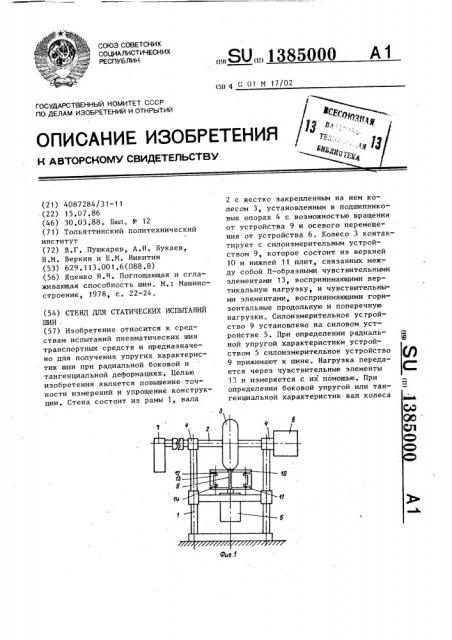 Стенд для статических испытаний шин (патент 1385000)