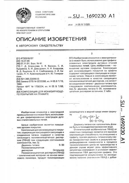 Композиция для ионизирующего покрытия на графите (патент 1690230)