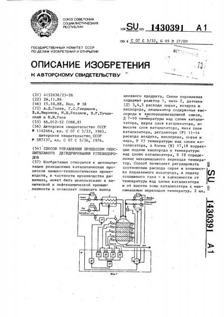 Способ управления процессом окислительного дегидрирования углеводородов (патент 1430391)