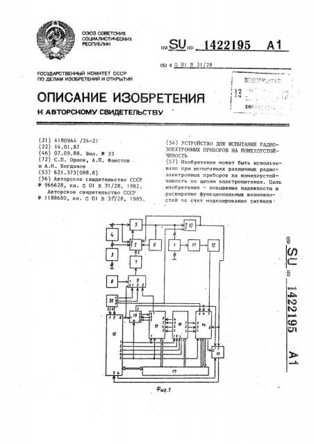 Устройство для испытания радиоэлектронных приборов на помехоустойчивость (патент 1422195)