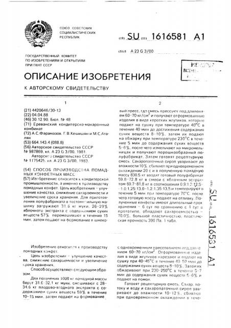 Способ производства помадных конфетных масс (патент 1616581)